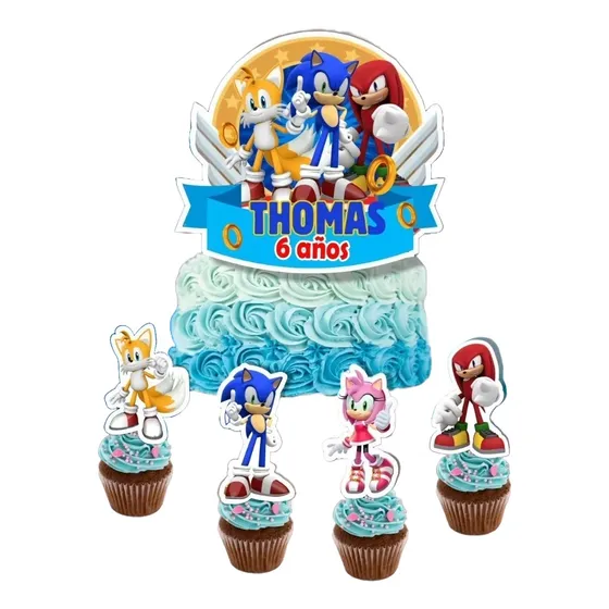 Kit Imrpimible Sonic Para Torta Y Cupcakes