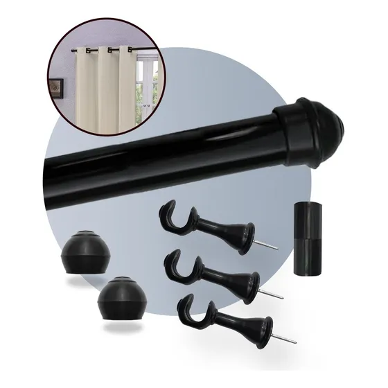 Kit Varão Simples 3 Metros 19mm Para Cortina Cores Cor Preto