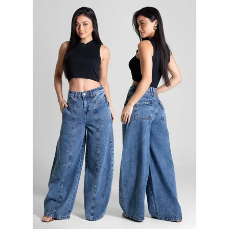 Jeans Sawary Feminina Calca Balloon_283117 Índigo Liso 42