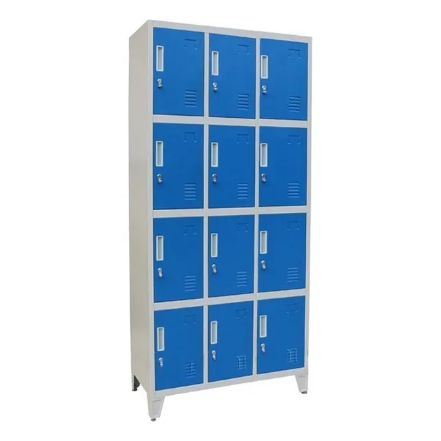 Guarda Bultos Locker Prontometal 12 Puertas Cortas Metálico Color Azul/gris