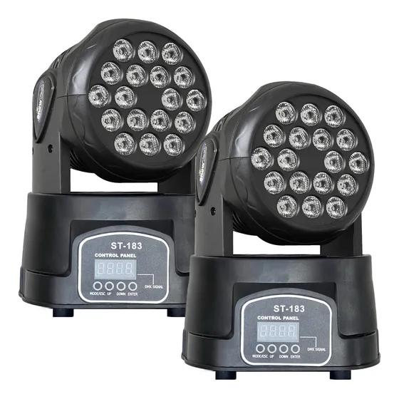 Kit 2 Moving Head Wash 18 Leds Cree De 3w Rgb Jogo De Luz 127/220v