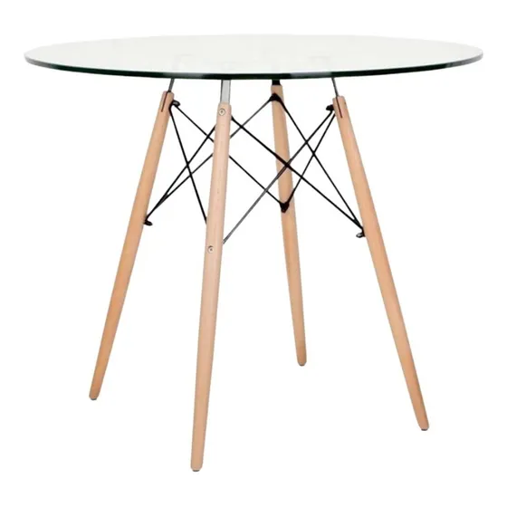 Mesa De Comedor Redonda De Vidrio Pata Madera - Eames 100 Cm