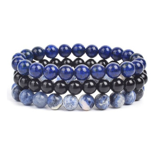 Combo Pulseiras De Pedras Sodalita Onix Lapis Lazuli 3 Unid Combo Pulseiras De Pedras Sodalita Onix Lapis Lazuli 3 Unid