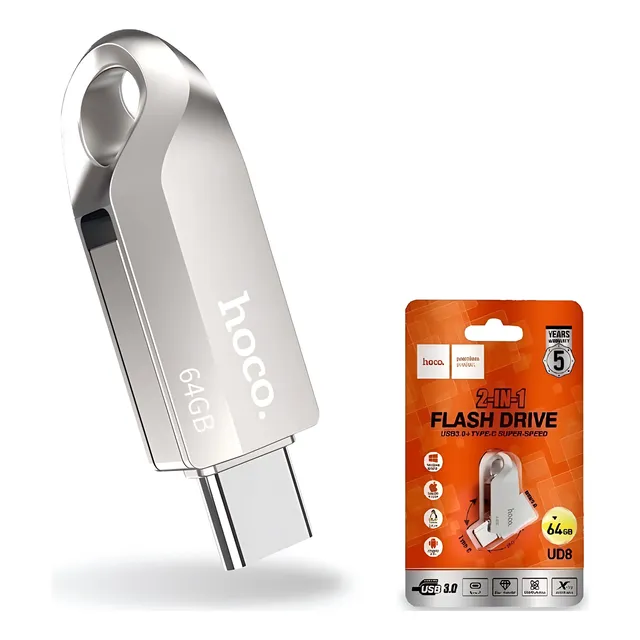 Pendrive Dual Usb 3.0 Tipo C 64 Gb Gris