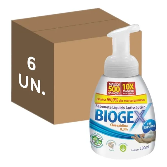 6 Un Sabonete Líquido Antisséptico 250 Ml Espuma Clorexidina