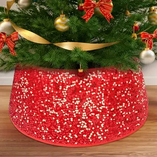 Collar De Árbol De Navidad Rojo Con Lentejuelas, 23 6 Decor Collar De Árbol De Navidad Rojo Con Lentejuelas, 23 6 Decor