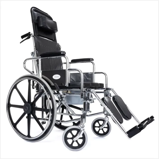 Silla De Ruedas Reclinable Con Comodo Y Elevapiernas De Lujo Color Plateado