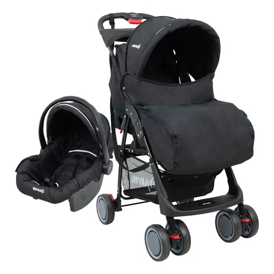 Cochecito Cuna Bebé Travel System Avanti Huevito Cubrepies Color Negro Chasis Negro