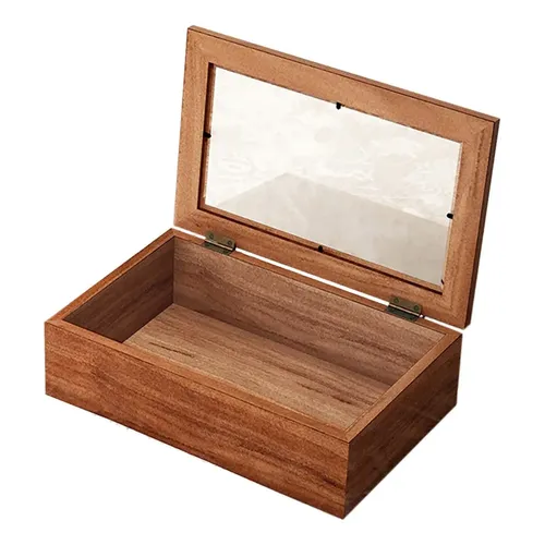 Rustic Wood Storage Box With Glass Top Lid For M | MercadoLivre