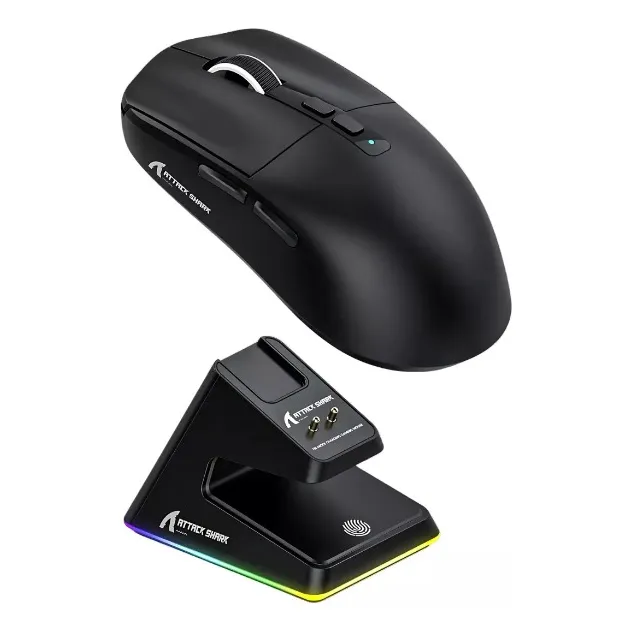 Mouse Attack Shark X6 Inalámbrico Gamer Tri Mode 26000 Dpi Paw3395 Base de Carga Negro