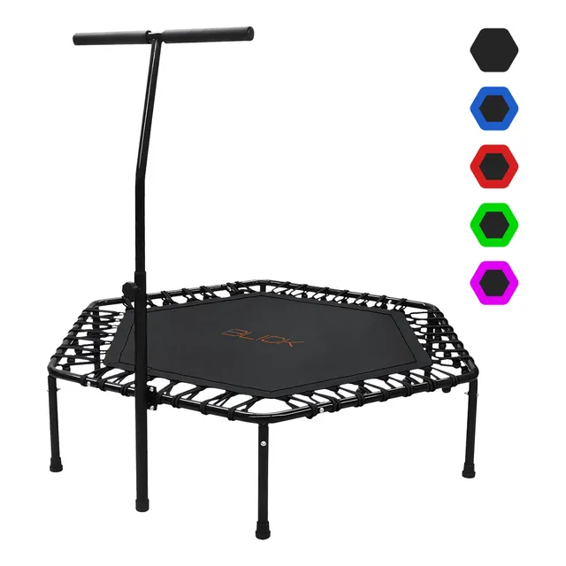 Trampolín Hexagonal Blick Con Barra Agarradera Hierro, 94 X 101 Cm 42 Elásticos Antiderrapante Soporta 100 Kg Ejercicio Aeróbico Gym Jumping Color Negro