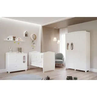 Quarto Infantil MDF 3 Peças com Berço e Guarda-Roupa Branco