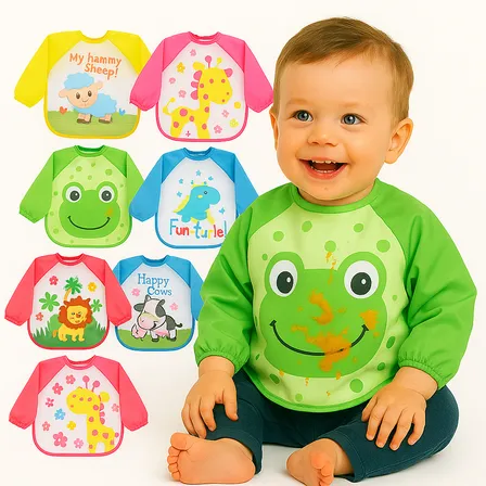 Delantal O Baberos Mangas Largas Impermeable Bebés Y Niños