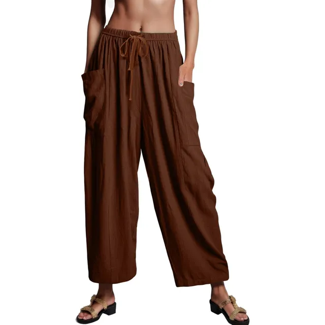 Pantalon Palazzo Cintura Alta Para Mujer Largo Pierna Ancha