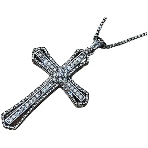 Collar Con Colgante De Cruz De Circonia Unisex, Religioso