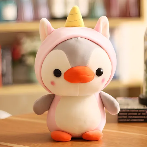 Peluche Pingüino Se Transforma En Dinosaurio 10cm Color Penguin Turns Pink Unicorn