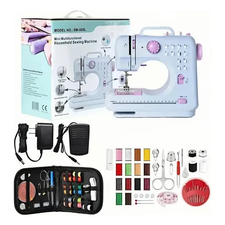 Maquina De Coser Portatil Electrica Mas Kit Costura Y Pedal Blanco