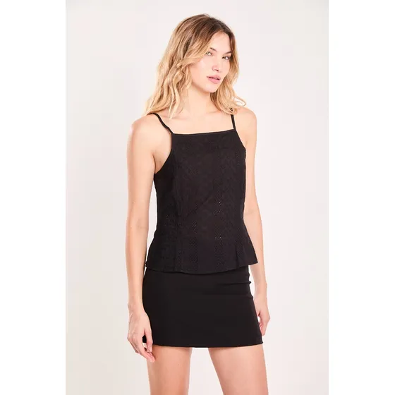 Musculosa Moda De Broderie Algodón Negro  Koxis Mujer