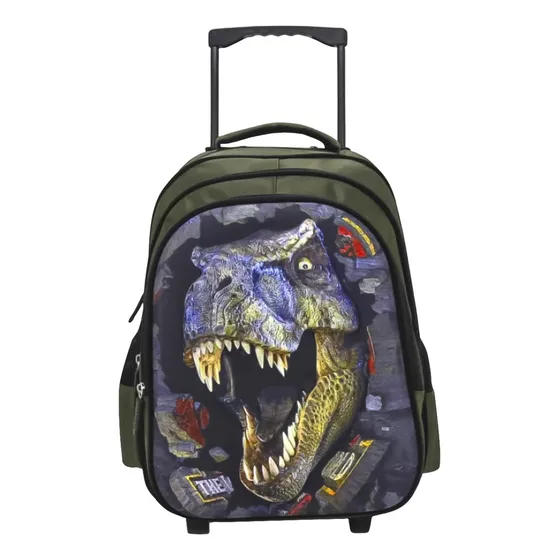 Mochila Con Ruedas Carro Trendy Escolar Reforzada Dinosaurio Color Verde musgo
