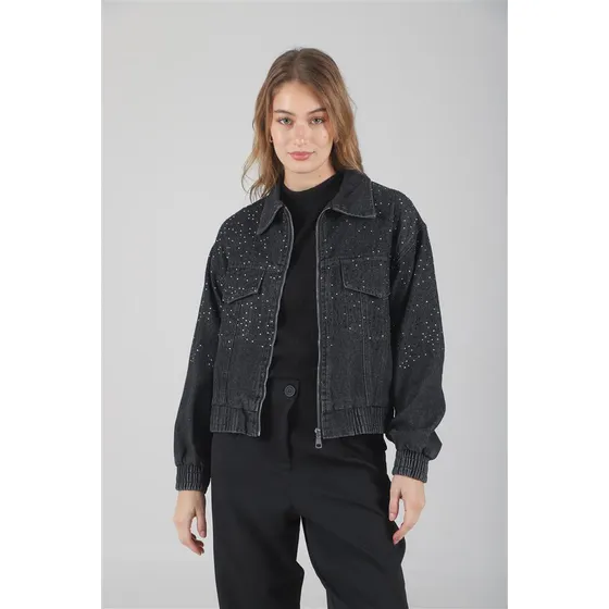 Campera Premium De Jean Vakz Con Cierre Y Strass Gu70014