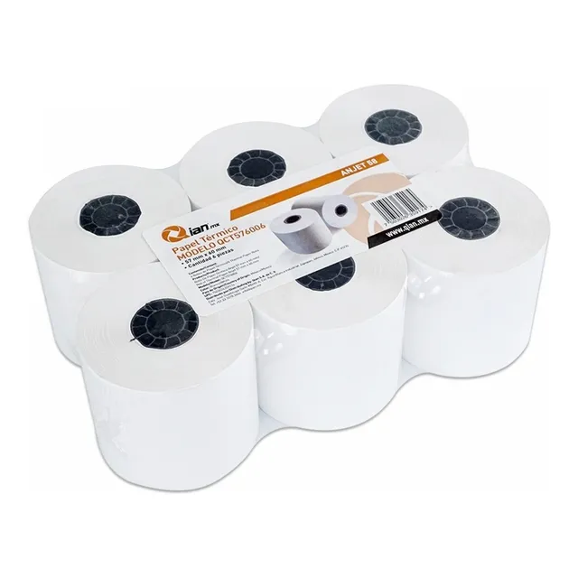 Rollo De Papel Termico Qian, 57mm X 60mm, 6 Piezas (qct576006) Color Blanco