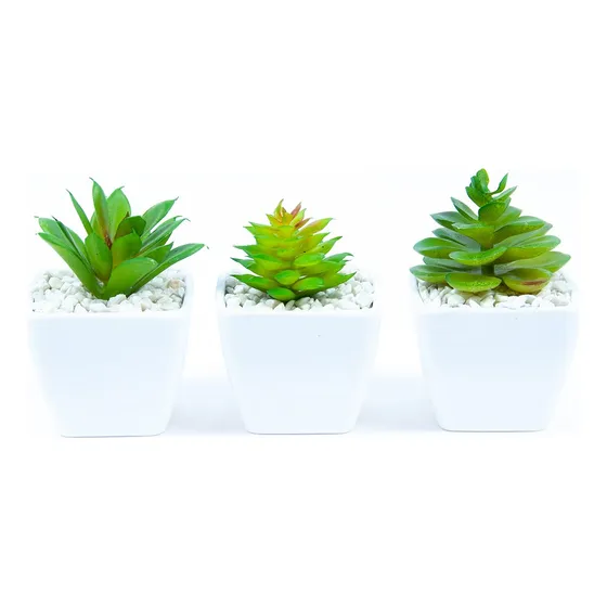 Mini Suculentas Artificiais Vasinho Decorativo Kit Com 3