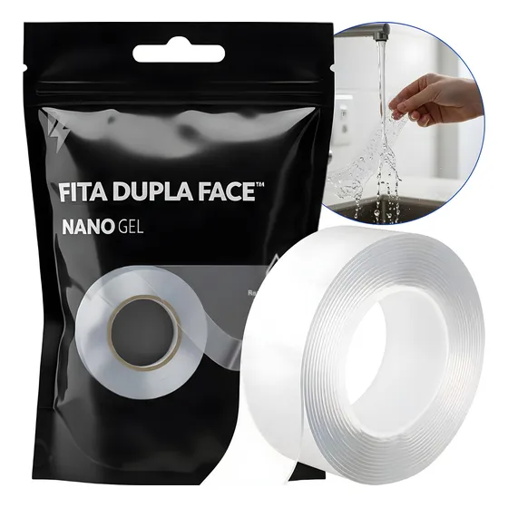 Fita Dupla Face Mágica Fixa Extra Forte Lavável Transparente Ultra Resistente Nano Gel
