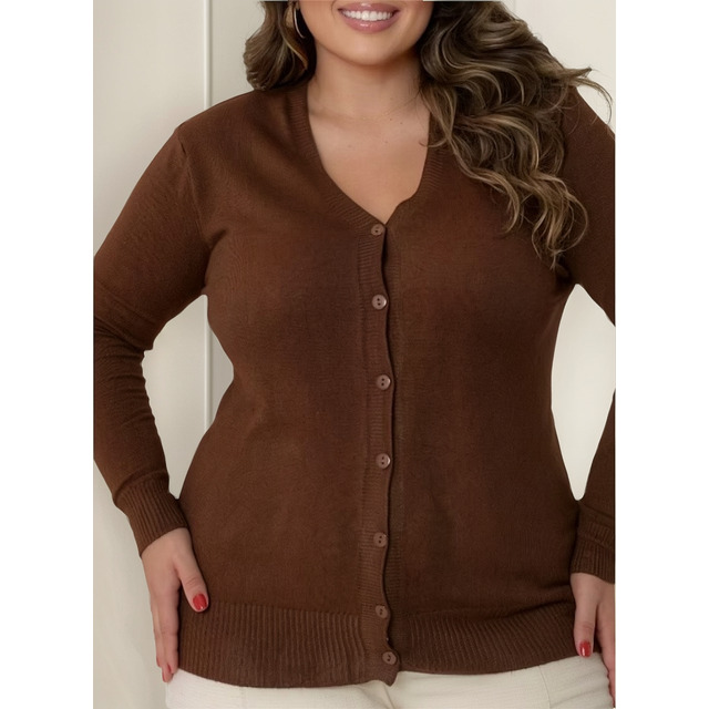 Blusa De Frio Tricô Tricot Lã Plus Size Casaquinho Botões Blusa De Frio Tricô Tricot Lã Plus Size Casaquinho Botões
