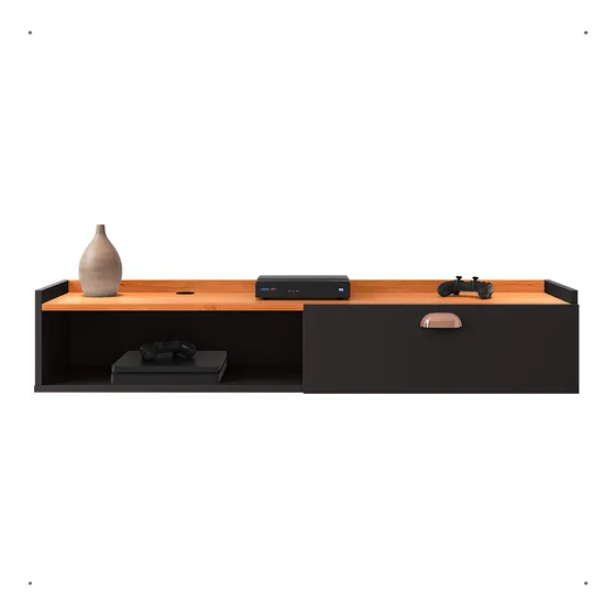 Rack Estante Livro Suspenso Sala Tv Life 1.20cm Home Decor Cor Preto/Cinamomo