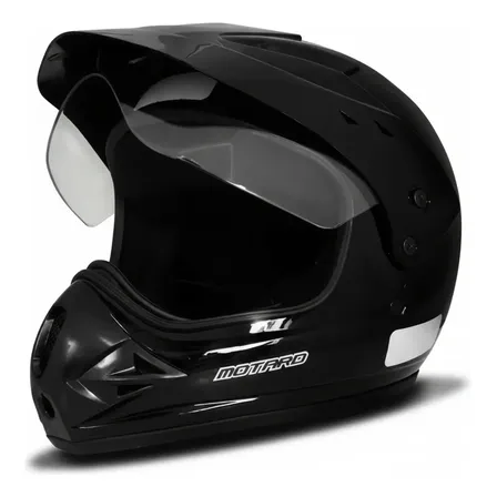 Capacete Cross Ebf Motard Motocross Trilha Com Viseira Preto Brilhante 56