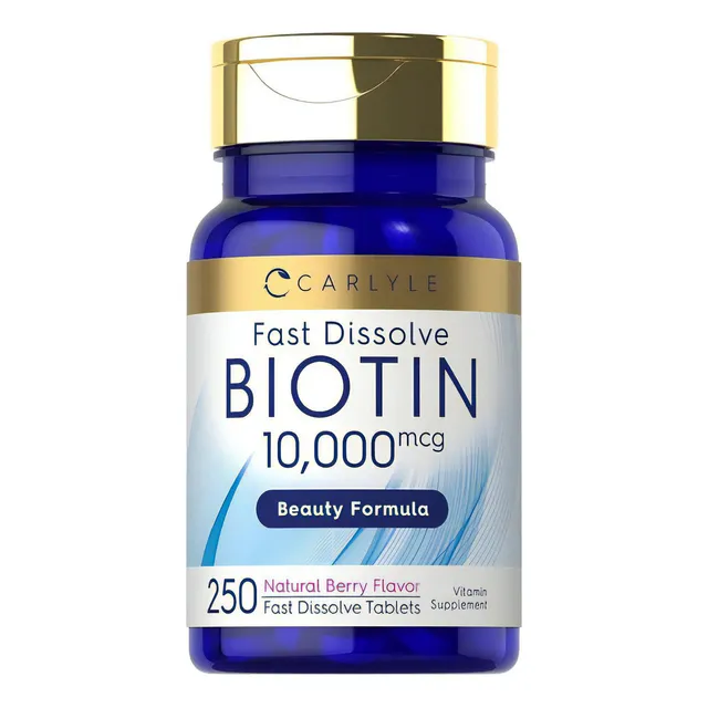 Suplementos Biotina Cabello Piel Uña Carlyle 10,000mcg 250ct Sabor Berry