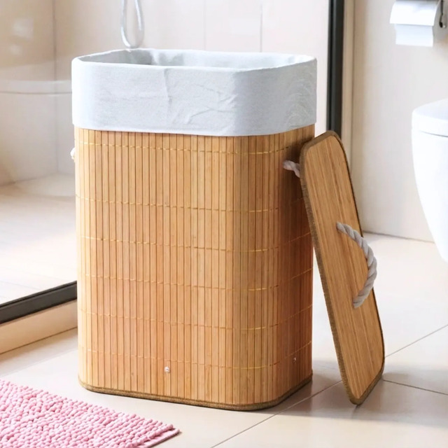 Cesto De Roupa Suja Bambu 72 Litros Dobravel Forro Antimofo Bambu Natural Liso Cesto De Roupa Suja Bambu 72 Litros Dobravel Forro Antimofo Bambu Natural Liso