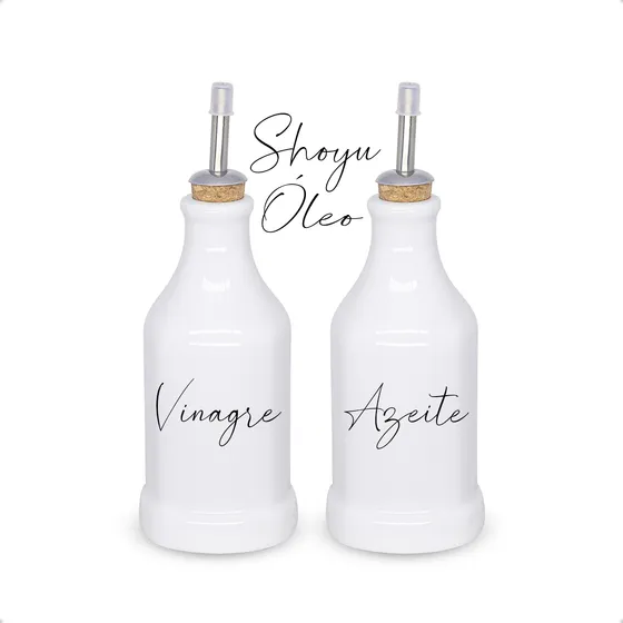 Conjunto 2 Garrafas Galheteiro De Porcelana C/ 4 Adesivos