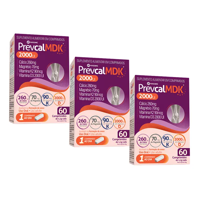 3x Prevcal Mdk 2.000ui 60cpr - Vitaminas D K Magnésio Calcio