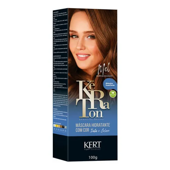 Matizador Kert Cosméticos Keraton Baño de brillo Máscara hidratante com cor tom mel para cabelo