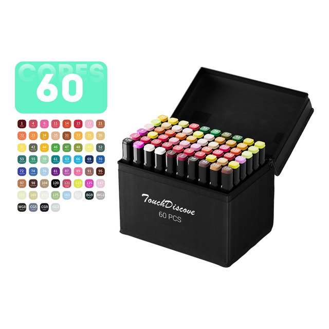 Conjunto Canetas Marcador Canetinha Ponta Dupla 60 Cores Kit Conjunto Canetas Marcador Canetinha Ponta Dupla 60 Cores Kit