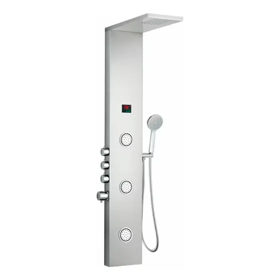 Panel De Ducha Acero Inox C/display Y Temperatura 20x138 Cm Acabado Satinado Color Gris