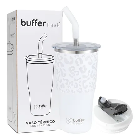 Mug Vaso Termo Para Agua Cafe 600ml Buffer Acero Inox +tapas Leopardo