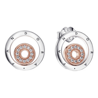 Aretes De Botón Pandora Círculos De Dos Tonos Logotipo Aretes De Botón Pandora Círculos De Dos Tonos Logotipo