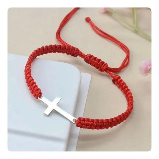 Pulsera Tejida Cruz Acero Hombre Mujer Unisex Regalo