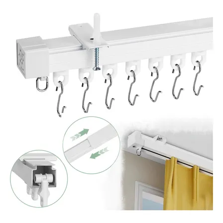 Cortineros Ajustable Riel Para Cortina De Techo 0.8-2.1m Cortineros De Metal Ajustable Cortineros Economicos Modernos Cortineros Blanco