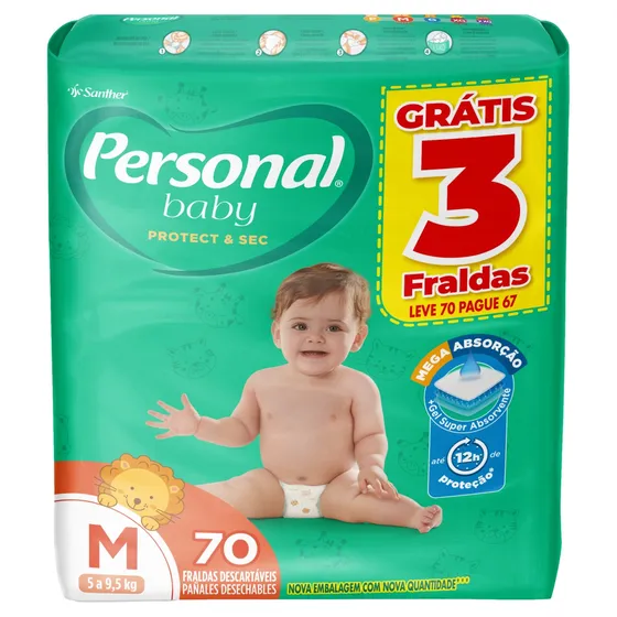 Fraldas Personal Baby Protect & Sec Pacote Hiper Tamanho M