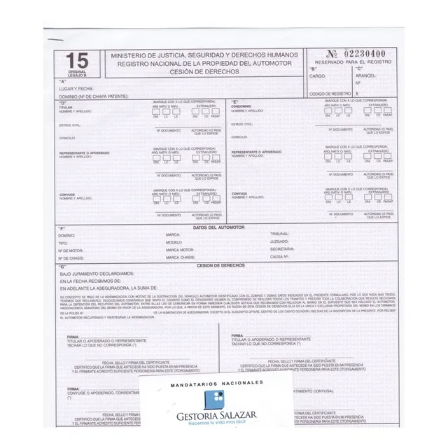 Formulario 15 Cesion De Derechos **envio En El Dia**