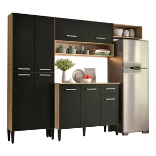 Cozinha Compacta Arizona Glam Com ArmĂĄrio E BalcĂŁo Carraro Cor Carvalho/preto Cozinha Compacta Arizona Glam Com ArmĂĄrio E BalcĂŁo Carraro Cor Carvalho/preto