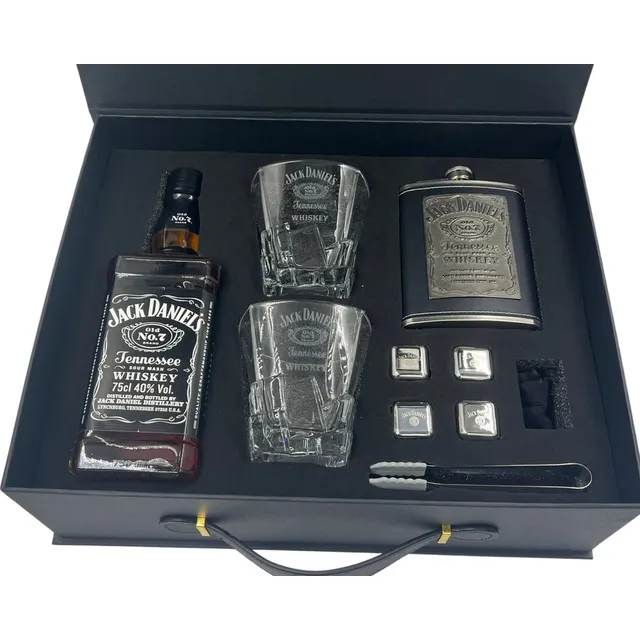 Pack Regalo Maletín Whisky Jack Daniels N7 Petaca Vasos