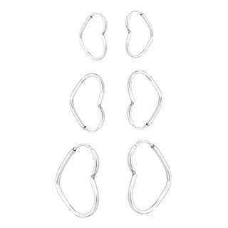 Brincos Trio Kit 3 Pares Argola Coração Prata 925 Legítima Brincos Trio Kit 3 Pares Argola Coração Prata 925 Legítima