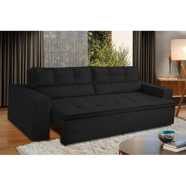 Sofá Retrátil Reclinável 3 Lugares C Molas 1,80m Vegas Suede Cor Preto Sofá Retrátil Reclinável 3 Lugares C Molas 1,80m Vegas Suede Cor Preto