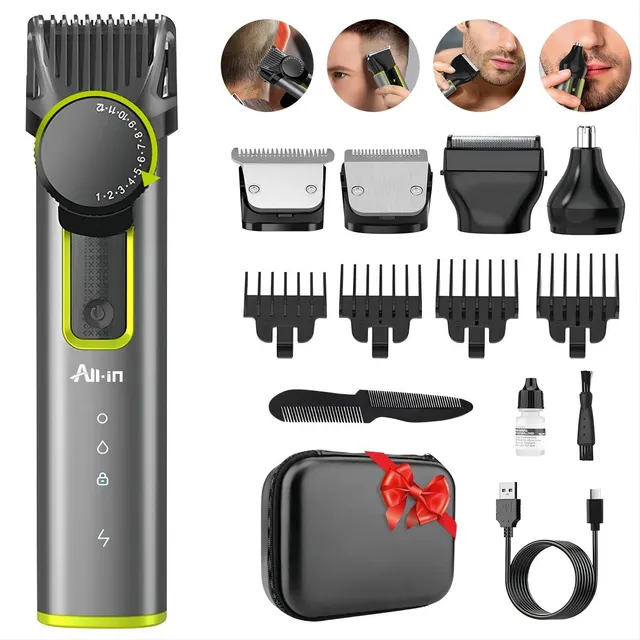 All-in Rasuradora Eléctrica Barba Cabello Nariz Afeitadora Recargable Cortadora Máquina Para Cortar Cabello Para Afeitar B-0751GY Color Gris Regelo