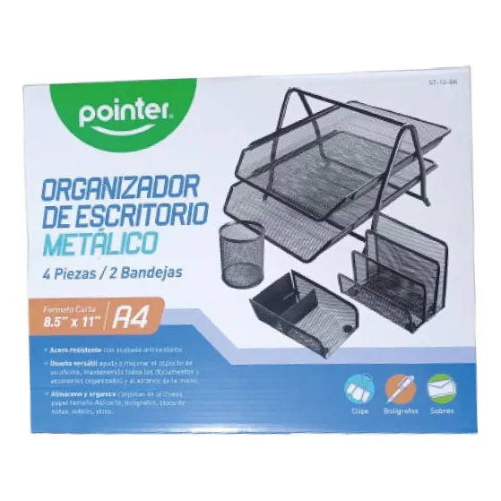 Organizador De Escritorio Pointer Metálico Set 4 Piezas