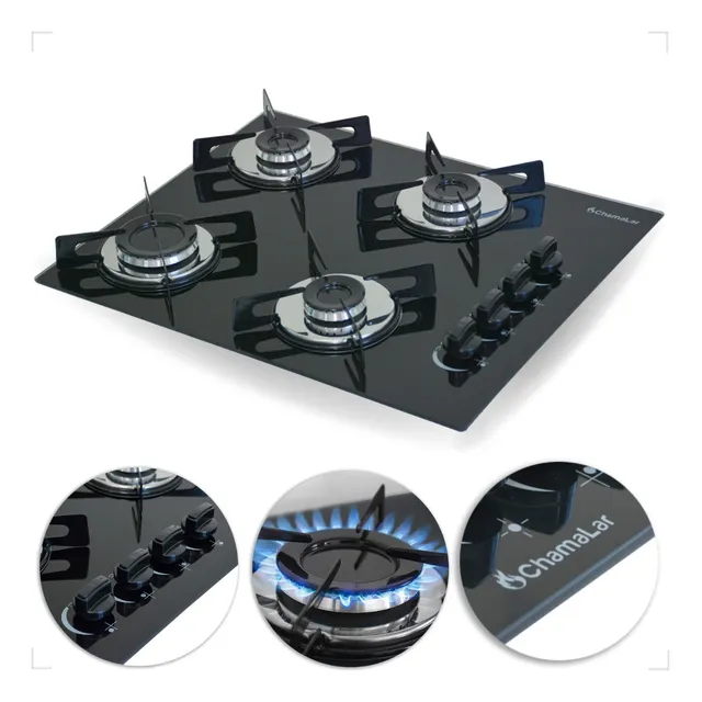 Fogão Cooktop Gás 4 Bocas Ultra Chama 127v/220v Preto